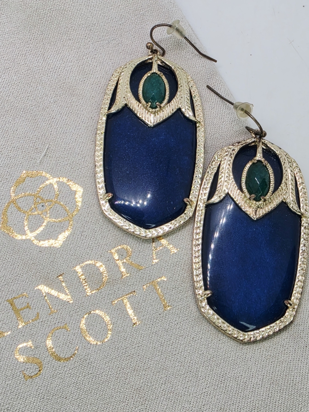 Kendra Scott Vtg Darby Two Stone Art Deco Peacock Earrings Blue Green Danielle